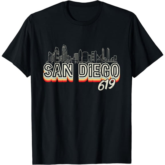 San Diego City Skyline 619 State of California Vintage Retro T-Shirt