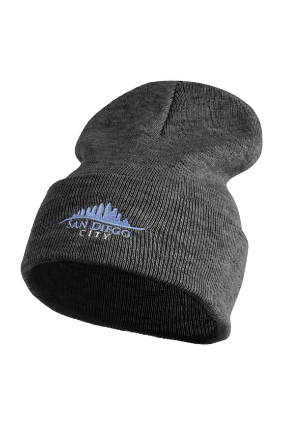 San Diego City Skyline Embroidered 12 Inch Long Knitted Beanie - Black Marled OSFM