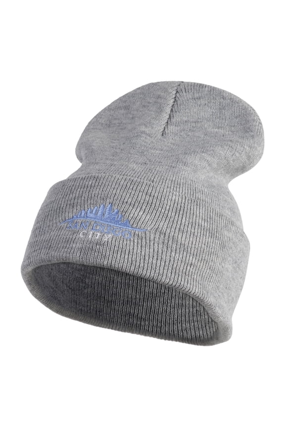 San Diego City Skyline Embroidered 12 Inch Long Knitted Beanie - Heather Grey OSFM