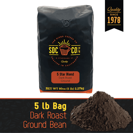 San Diego Coffee 5 Star Blend, Dark Roast, Ground Coffee, 5-Pound Bag