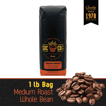 San Diego Coffee Cinnamon Hazelnut, Medium Roast, Whole Bean Coffee, 16-Ounce Bag