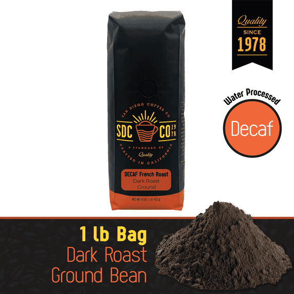 San Diego Coffee DECAF French Roast, Dark Roast, Ground Coffee, 16-Ounce Bag
