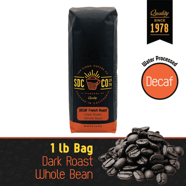 San Diego Coffee DECAF French Roast, Dark Roast, Whole Bean Coffee, 16-Ounce Bag