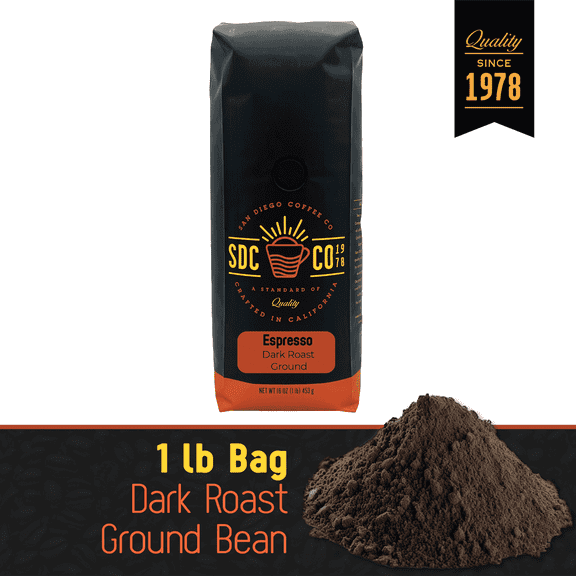 San Diego Coffee Espresso, Dark Roast, Ground Coffee, 16-Ounce Bag