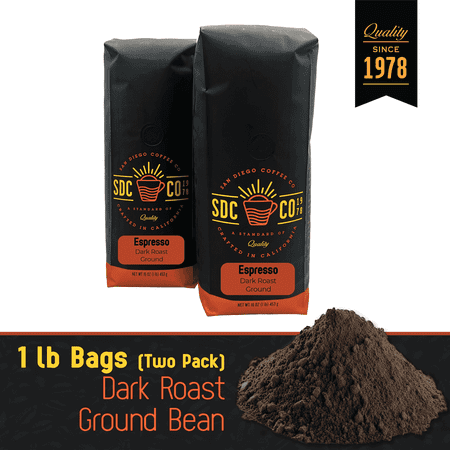 San Diego Coffee Espresso, Dark Roast, Ground Coffee, 16-Ounce Bags (Pack of 2)