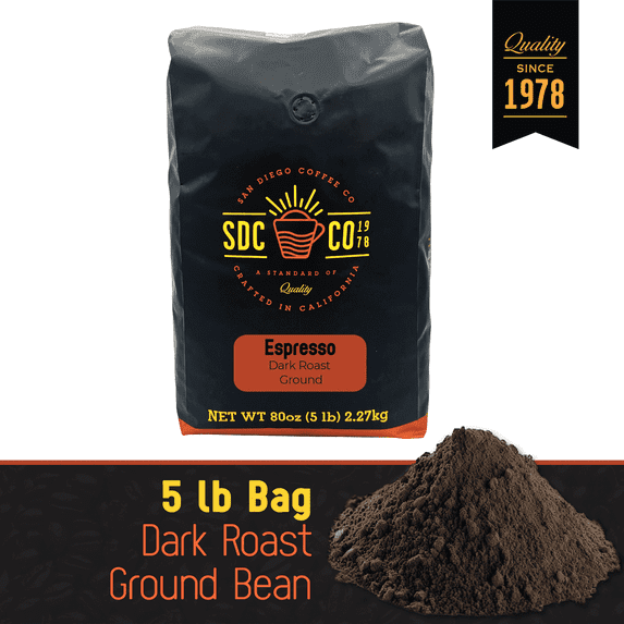 San Diego Coffee Espresso, Dark Roast, Ground Coffee, 5-Pound Bag