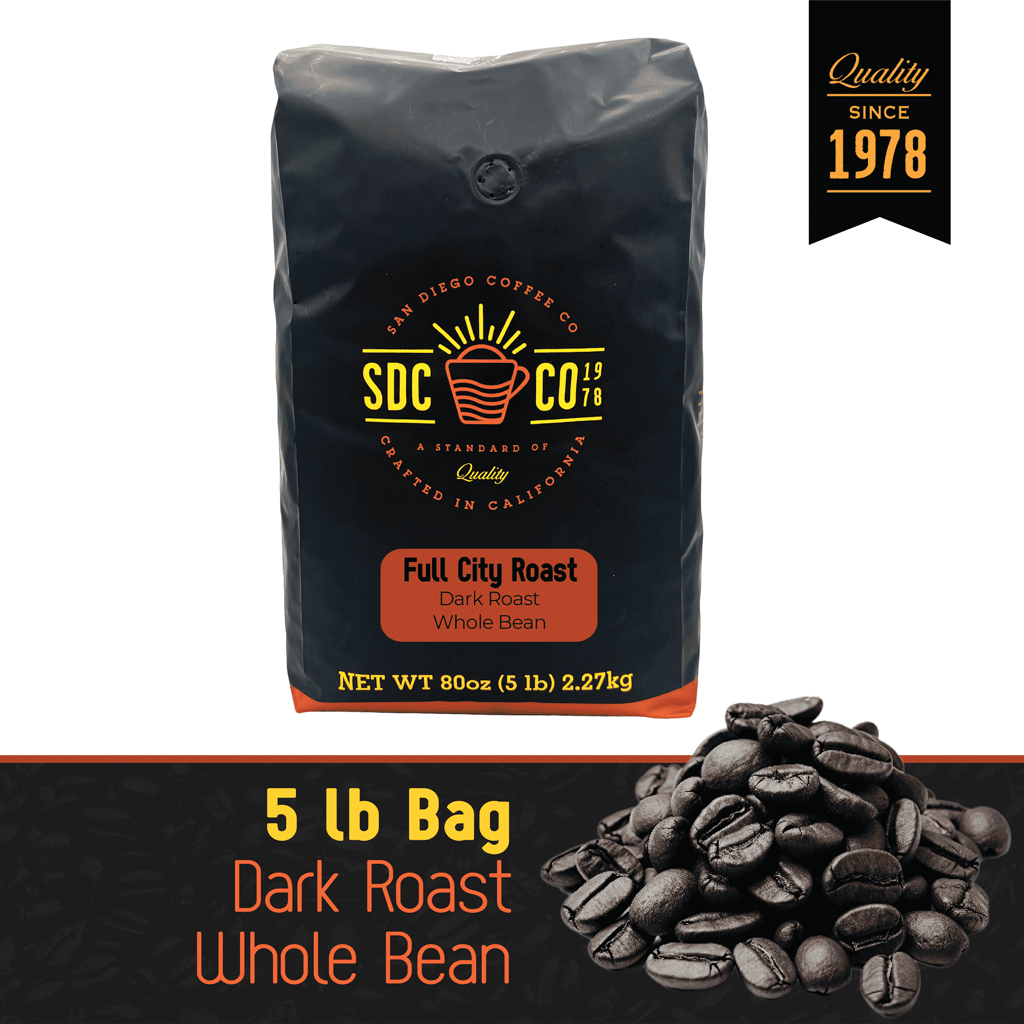 San Diego Coffee Full City Dark Roast Whole Bean 5lb Bag - Walmart