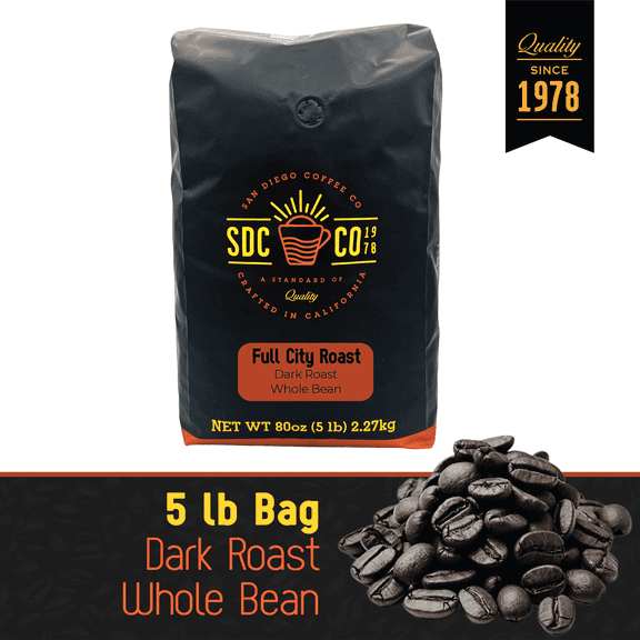 San Diego Coffee Full City Roast, Dark Roast, Whole Bean Coffee, 5-Pound Bag