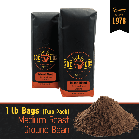 San Diego Coffee Island Blend, Medium Roast, Ground Coffee, 16-Ounce Bags (Pack of 2)