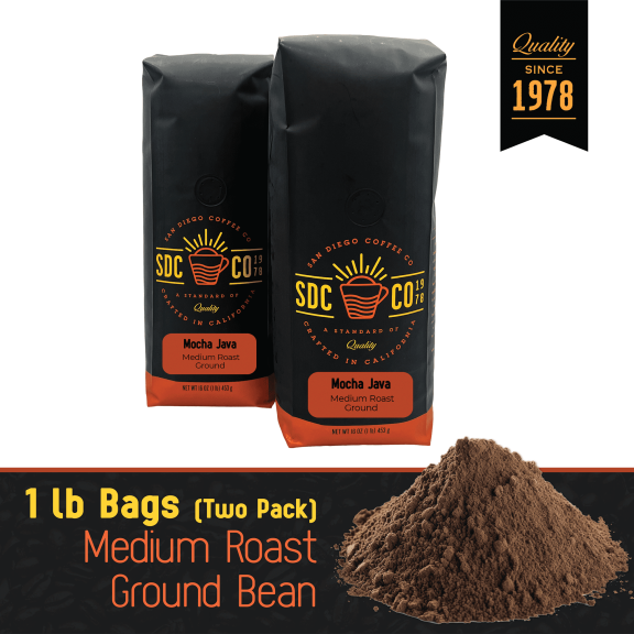 San Diego Coffee Mocha Java, Medium Roast, Ground Coffee, 16-Ounce Bags (Pack of 2)