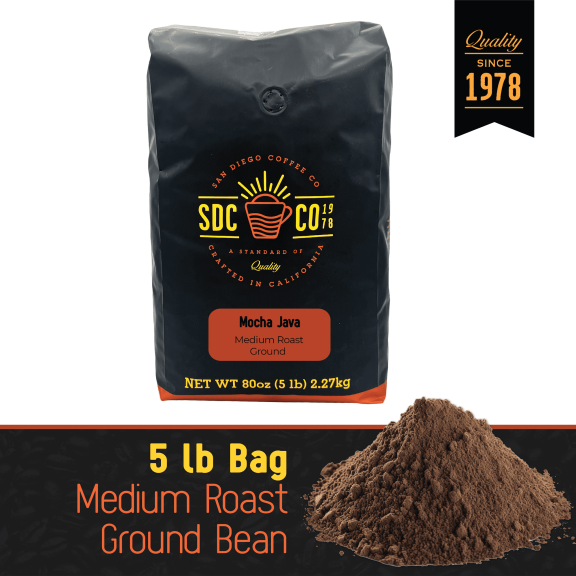 San Diego Coffee Mocha Java, Medium Roast, Ground Coffee, 5-Pound Bag