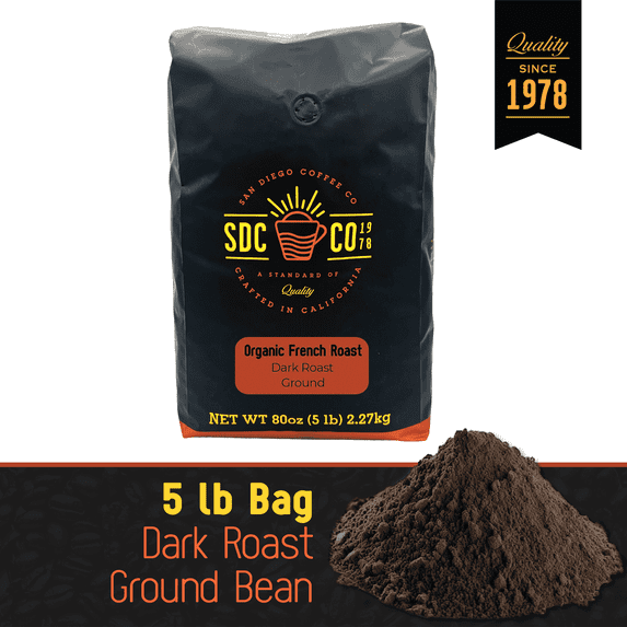 San Diego Coffee Organic French Roast, Dark Roast, Ground Coffee, 5-Pound Bag
