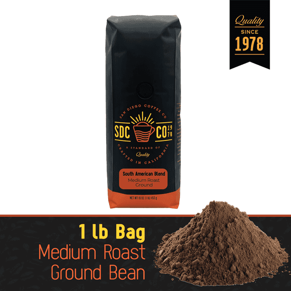 San Diego Coffee South American Blend, Medium Roast, Ground Coffee, 16-Ounce Bag