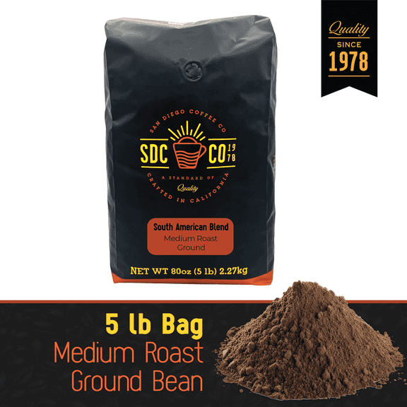 San Diego Coffee South American Blend, Medium Roast, Ground Coffee, 5-Pound Bag