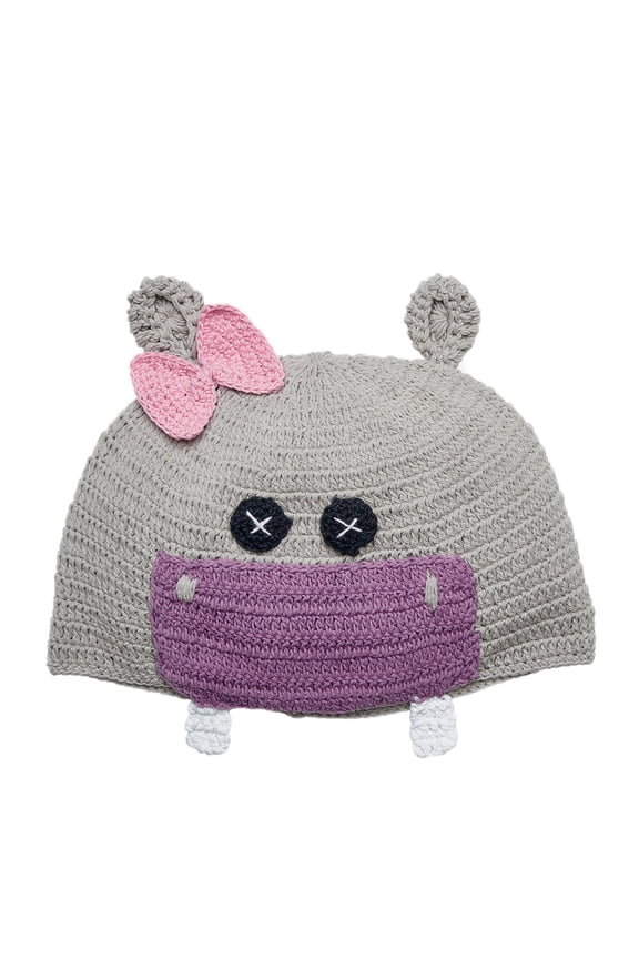 San Diego Hat Company Girl's Hippo With Bow Beanie Hat Purple Hippo XL