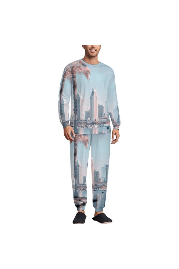 San Diego Men's Pajama Set Sleepwear Pjs Lightweight Long Sleeve Crewneck Shirts and Bottoms Soft Comfy Sleep Sets 3XL