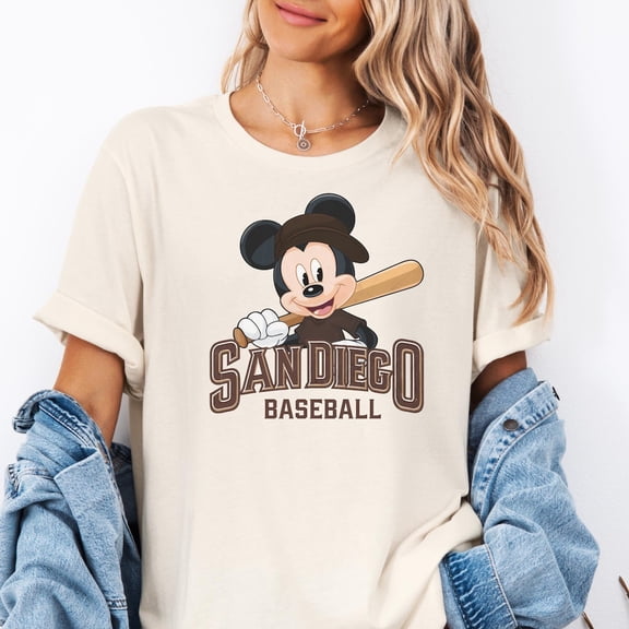 San Diego Mickey Mouse Baseball T-Shirt, Disney Sport Shirt,Natural color,size M