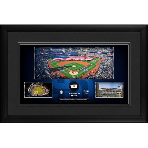 San Diego Padres Framed 10" x 18" Stadium Panoramic Collage with a Piece of Game-Used Baseball - Limited Edition of 500 - Fanatics Authentic Certified