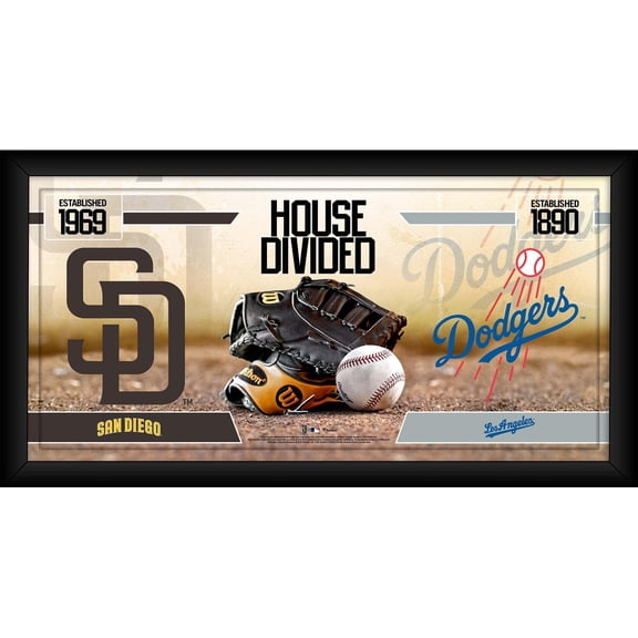 San Diego Padres vs. Los Angeles Dodgers Framed 10" x 20" House Divided Baseball Collage