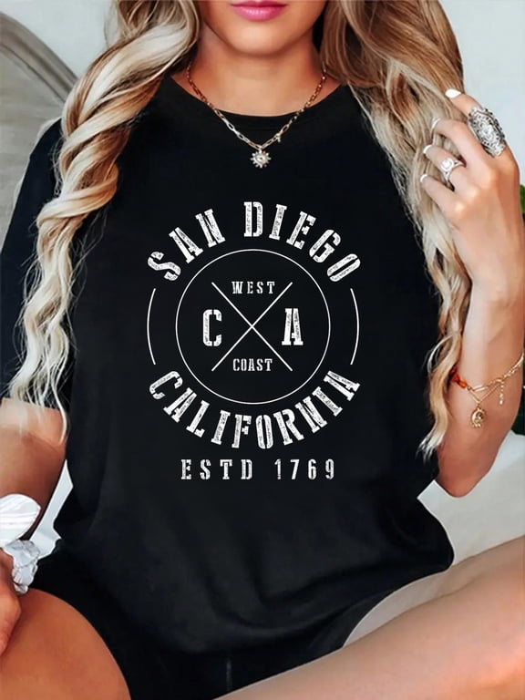 San Diego Shirt California T-Shirt Gift T-Shirt casual short sleeve crew neck cotton tee tops for women