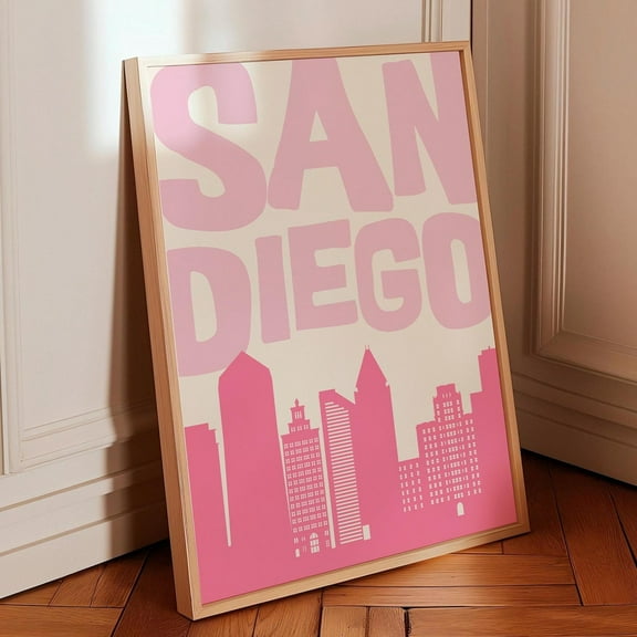 San Diego Skyline Wall Art, Minimalist City Poster, Pink California Poster, Modern Cityscape Poster, Cute Travel Gift Wall Art, Modern Wall Decor, 8x12 UNFRAMED