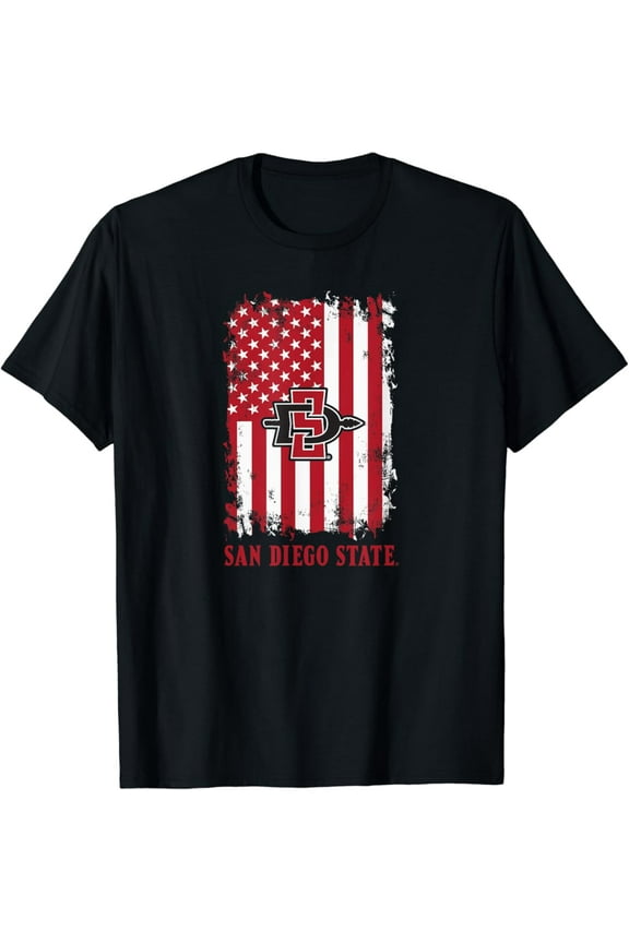 San Diego State Aztecs Patriotic Retro American Flag Black T-Shirt