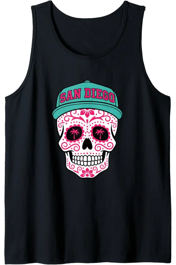 San Diego Sugar Skull California Beach Skull Tank Top Size S-3XL