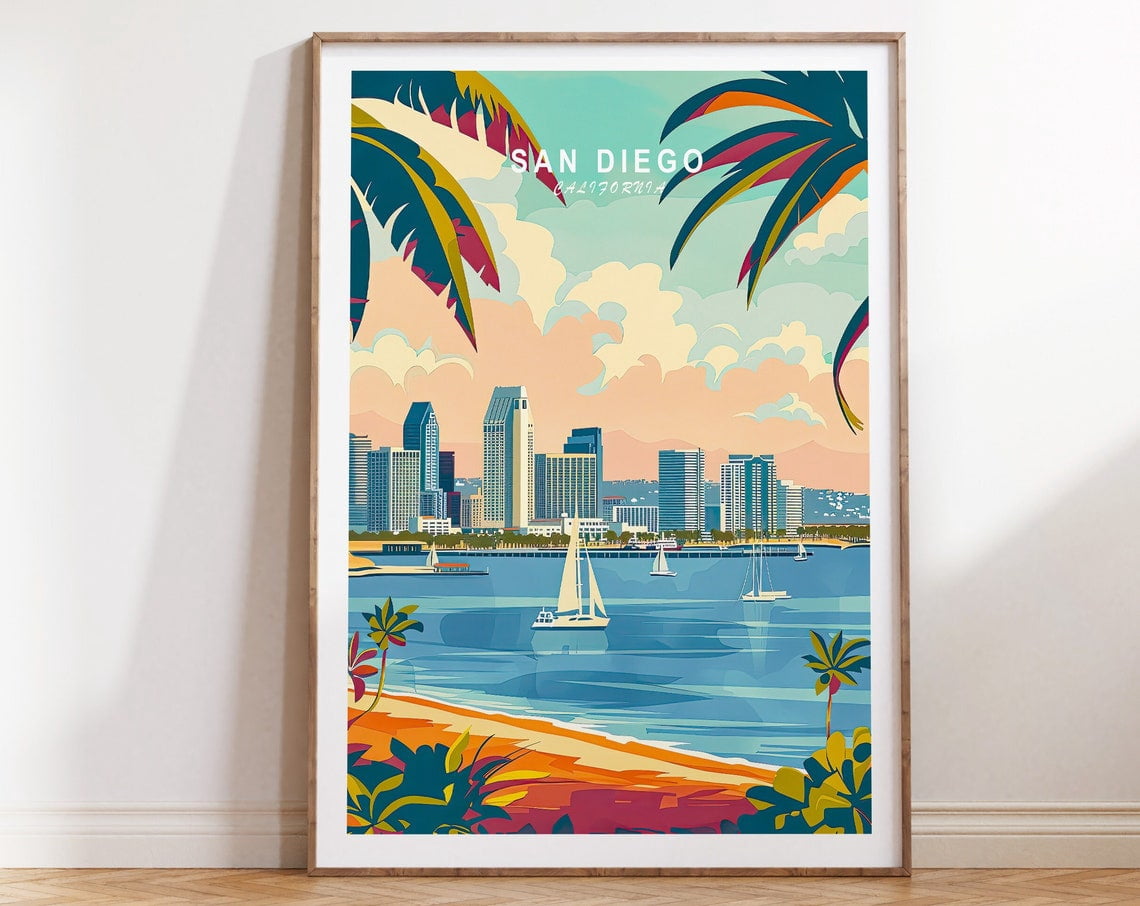 San Diego Travel Poster, California Coastal Wall Art, San Diego ...