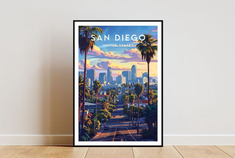 San Diego USA California Coastal City Travel Illustration Design, Size ...