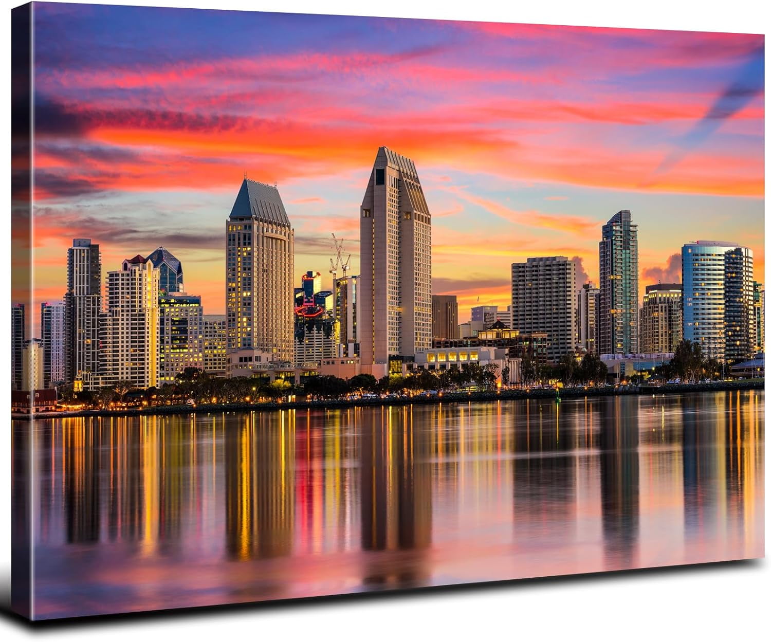 San Diego Wall Art Modern City Skyline Artwork Canvas Decor USA California Pictures for Living Room Building Panorama Poster Cityscape Night View Painting House Bedroom Office Home Decor 12x16”