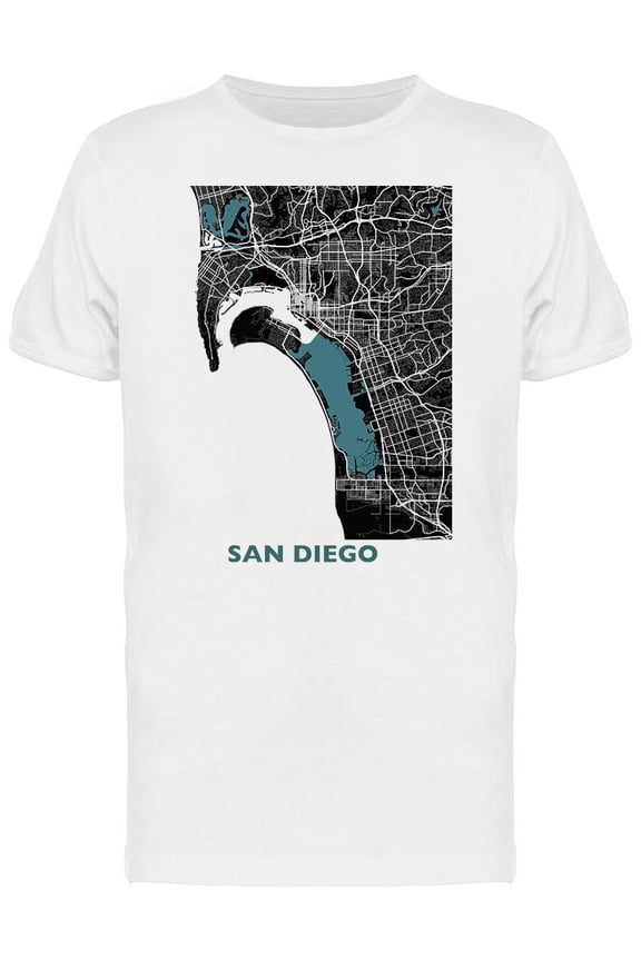 San Diego With Map Poster T-Shirt Men -Image by Shutterstock, Male Medium