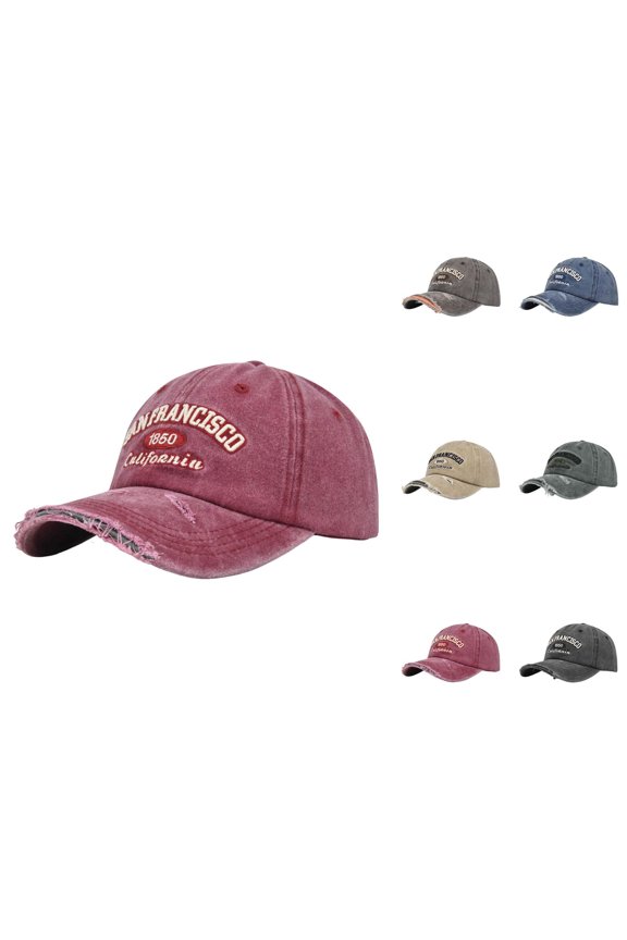 San Francisco 1850 California Baseball Cap for Men Women Ripped Washed Distressed Letter Embroidery Dad Hat