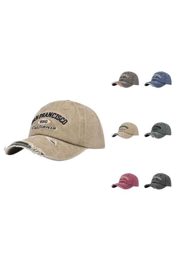 San Francisco 1850 California Baseball Cap for Men Women Ripped Washed Distressed Letter Embroidery Dad Hat