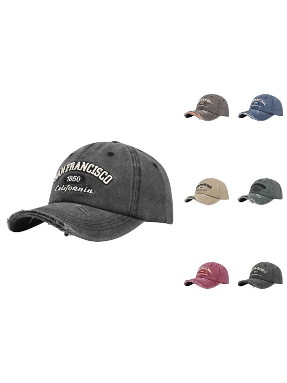 San Francisco 1850 California Baseball Cap for Men Women Ripped Washed Distressed Letter Embroidery Dad Hat