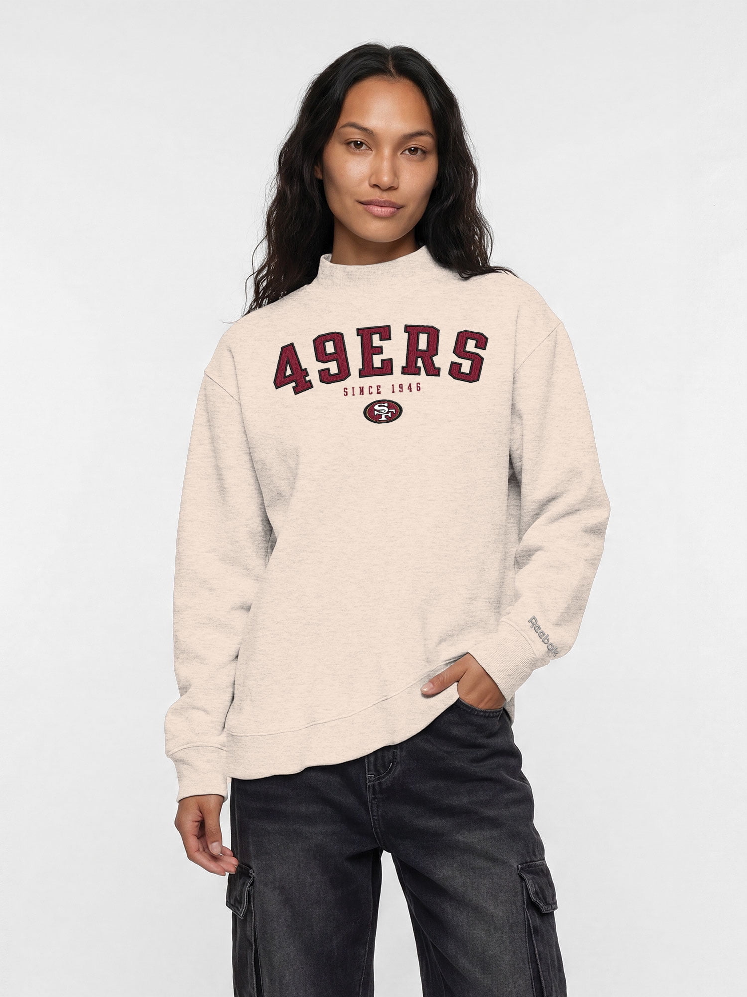 San Francisco 49ers Reebok Womens Oat Mock Neck Oversized Tunic Sweatshirt