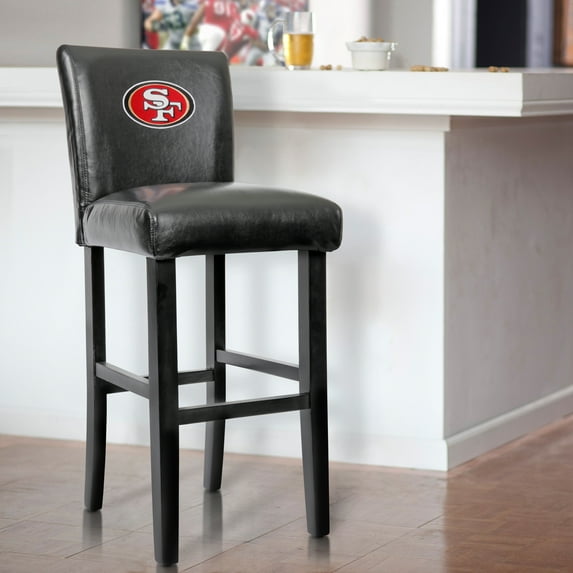 San Francisco 49rs Model 30SF Officially Licensed 30 inch Parsons Bar Stools (sold 2/carton) with beautifully embroidered NFL team logo.