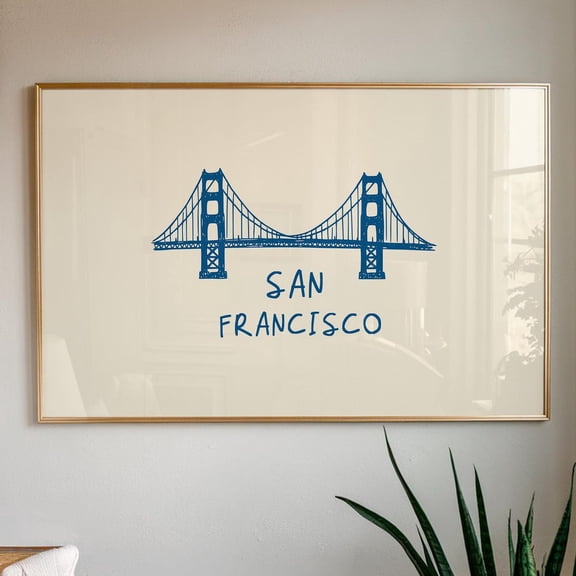 San Francisco Art Print Golden Gate Bridge Sketch Blue California Poster Preppy Wall Art UNFRAMED PAPER POSTER, Home Decor, Vintage Gift, Living Room Dercor