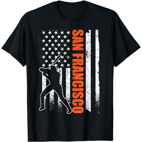 San Francisco Baseball Flag USA Vintage Patriotic Baseball T-Shirt