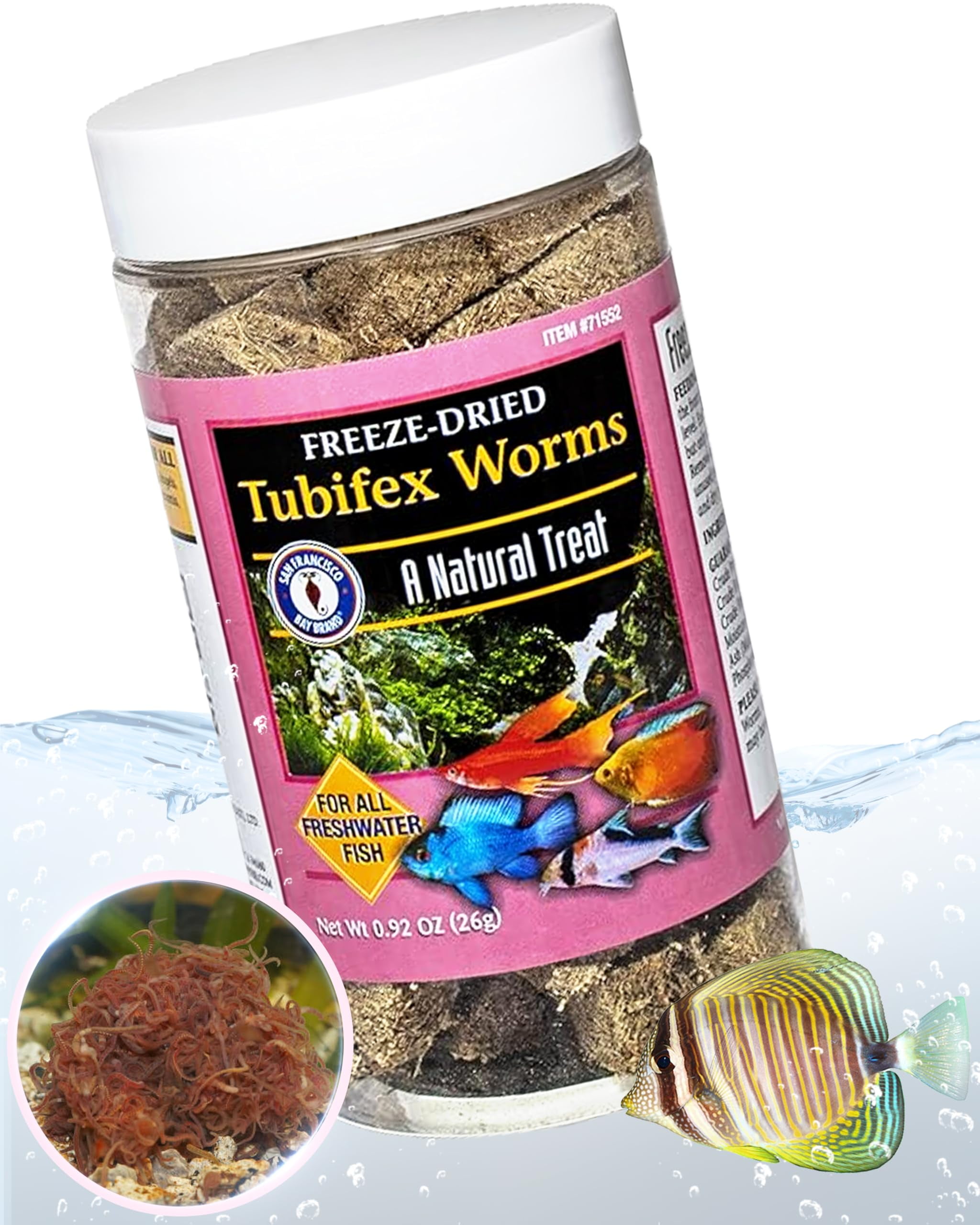 San Francisco Bay AJH3Brand Freeze Dried Tubifex Worms Food - All Natural High Protein Treat for Freshwater Fish, Cichlids, Discus, Angelfish, Catfish, Barbs - Bloodworms Food - 0.92 oz (26g)