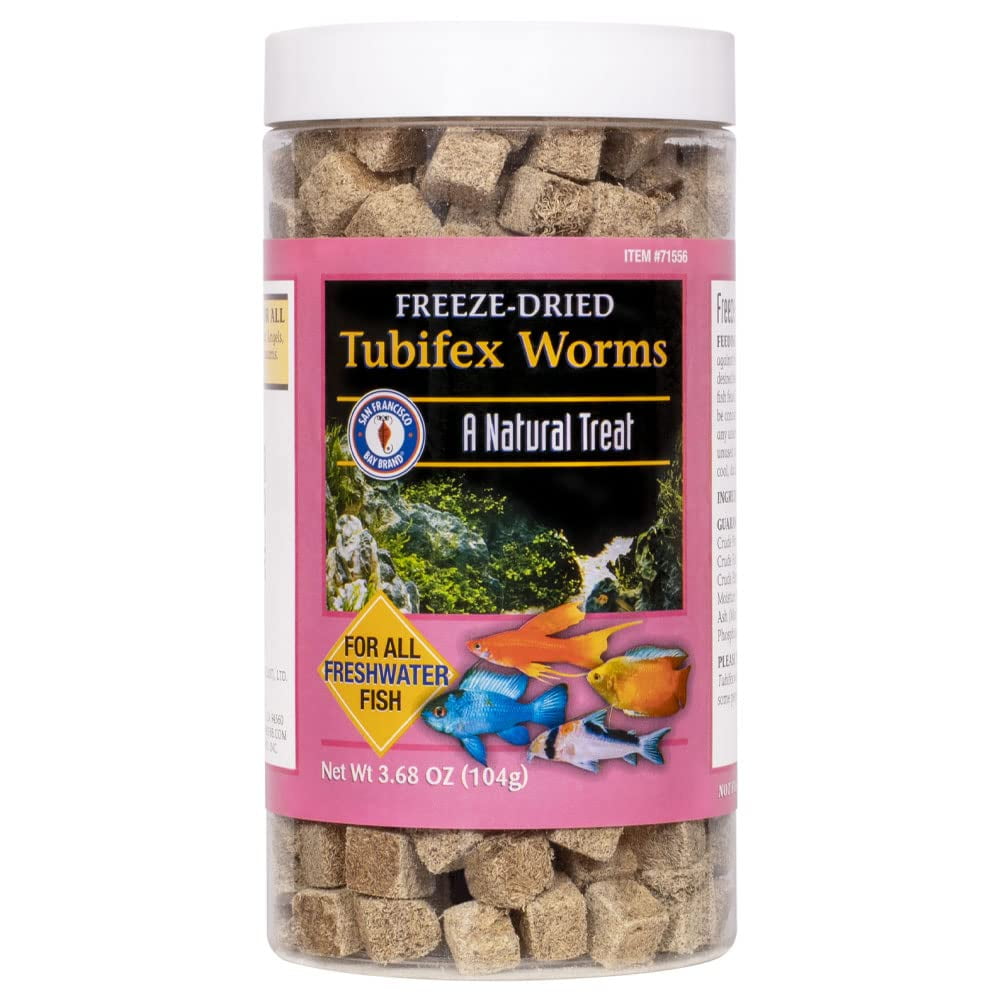 San Francisco Bay Brand Freeze Dried BSL1Tubifex Worms Food - All Natural High Protein Treat for Freshwater Fish, Cichlids, Discus, Angelfish, Catfish, Barbs - Bloodworms Food - 3.68 oz (104g)