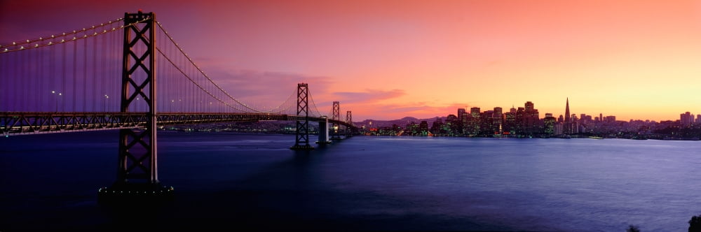 San Francisco Bay at sunset Canvas Art - Panoramic Images (36 x 12)