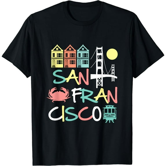 San Francisco Bridge SF Icons Vintage Graphic Dark T-Shirt Black Large