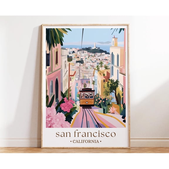 San Francisco Cable Car Art Print California Landmark Poster Illustrated City Transit Wall Decor , Poster Only