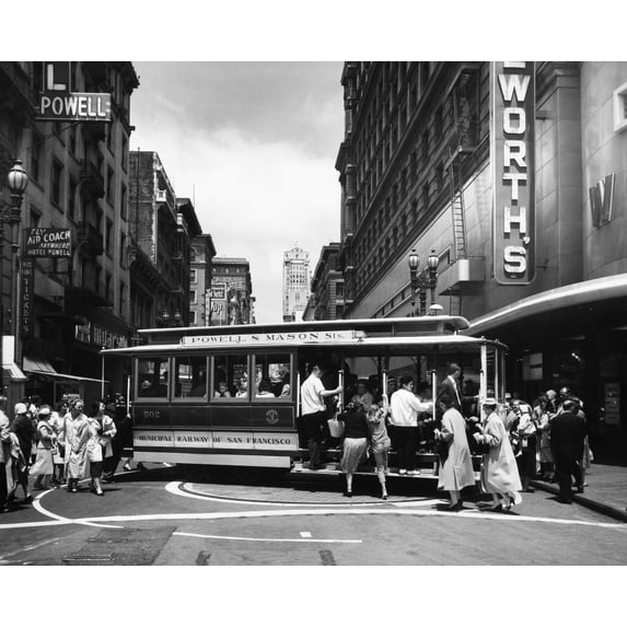 San Francisco Cable Car. Na Cable Car On The Turntable At The Intersection Of Powell And Market Streets In San