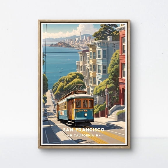 San Francisco Cable Car Poster, Vintage California Travel Wall Art