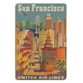 thumbnail image 1 of San Francisco California - Cable Car in Chinatown - United Air Lines - Vintage Airline Travel Poster by Joseph Fehér c.1950s - 8 x 12 inch Vintage Wood Art Sign, 1 of 4
