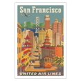 thumbnail image 1 of San Francisco California - Cable Car in Chinatown - United Air Lines - Vintage Airline Travel Poster by Joseph Fehér c.1950s - Fine Art Matte Paper Print (Unframed) 30x44in, 1 of 4