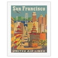thumbnail image 1 of San Francisco California - Cable Car in Chinatown - United Air Lines - Vintage Airline Travel Poster by Joseph Fehér c.1950s - Fine Art Rolled Canvas Print 20in x 26in, 1 of 4