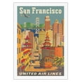 thumbnail image 1 of San Francisco California - Cable Car in Chinatown - United Air Lines - Vintage Airline Travel Poster by Joseph Fehér c.1950s - Fine Art Rolled Canvas Print 27in x 40in, 1 of 4