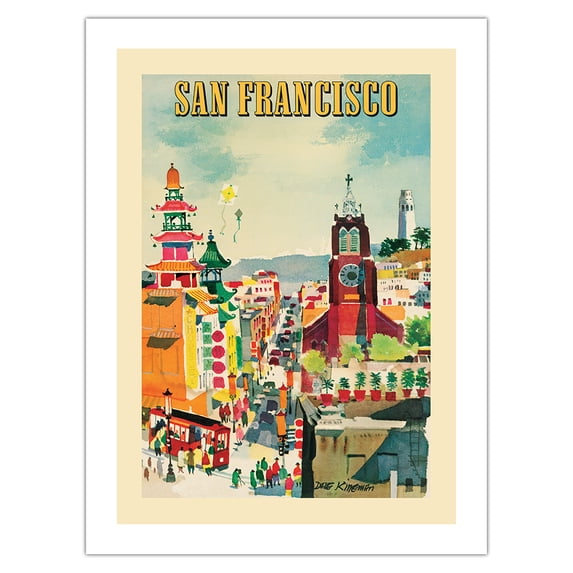 San Francisco California - City of San Francisco - Vintage Airline Travel Poster by Dong Kingman c.1960 - Bamboo Fine Art 290gsm Paper (Unframed) 12x16in